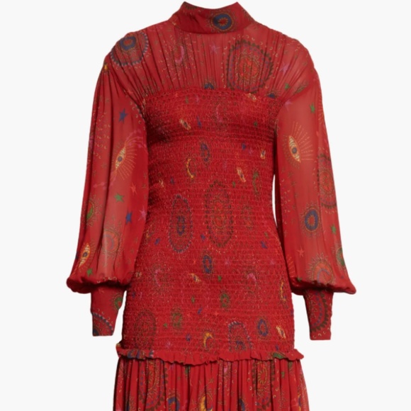 NWT $310 FARM Rio Mystic Night Print Smocked Long Sleeve Dress in Medium! - Picture 7 of 13